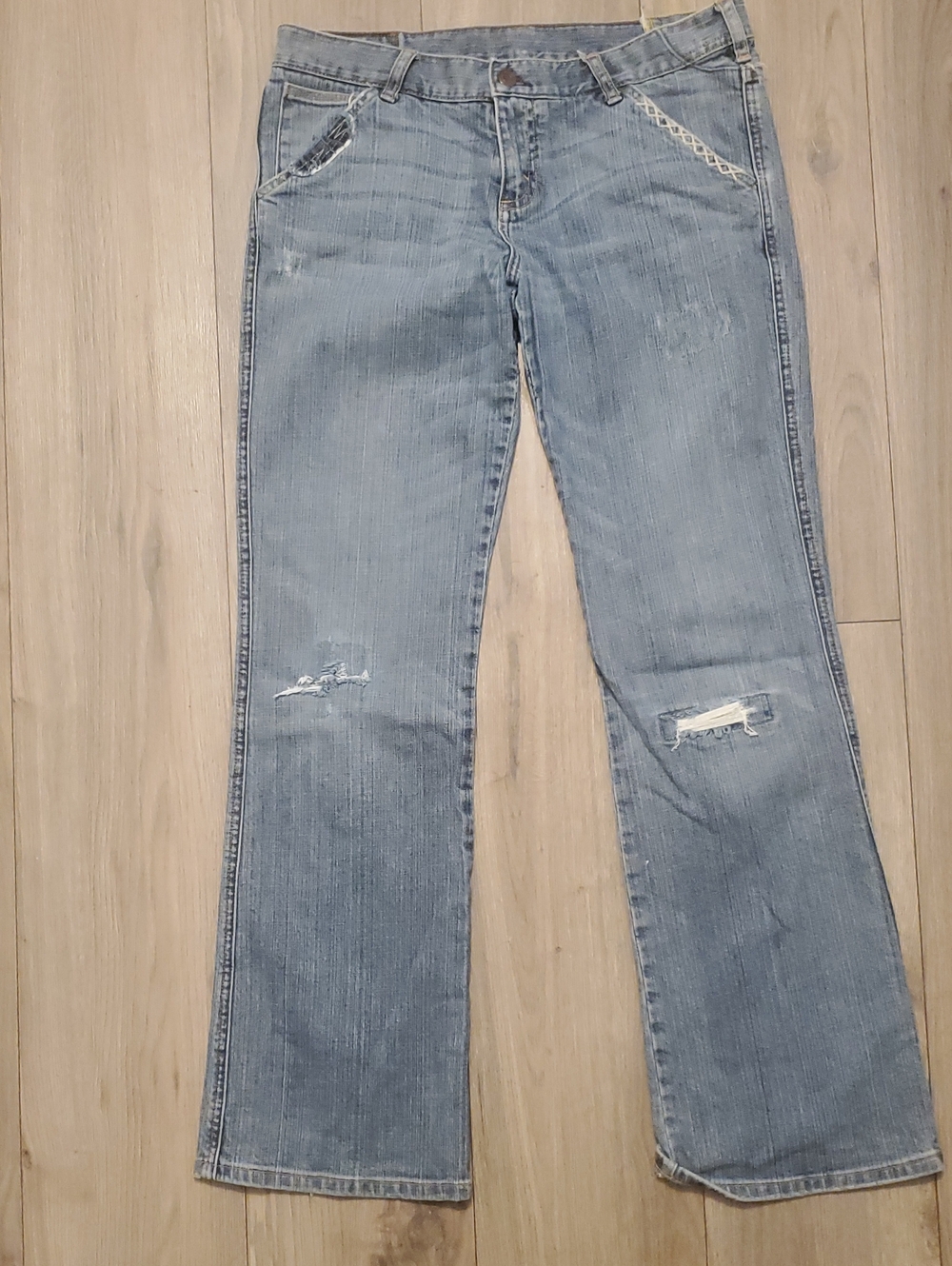 X2 Light Blue Flare Jeans with Knee Distress